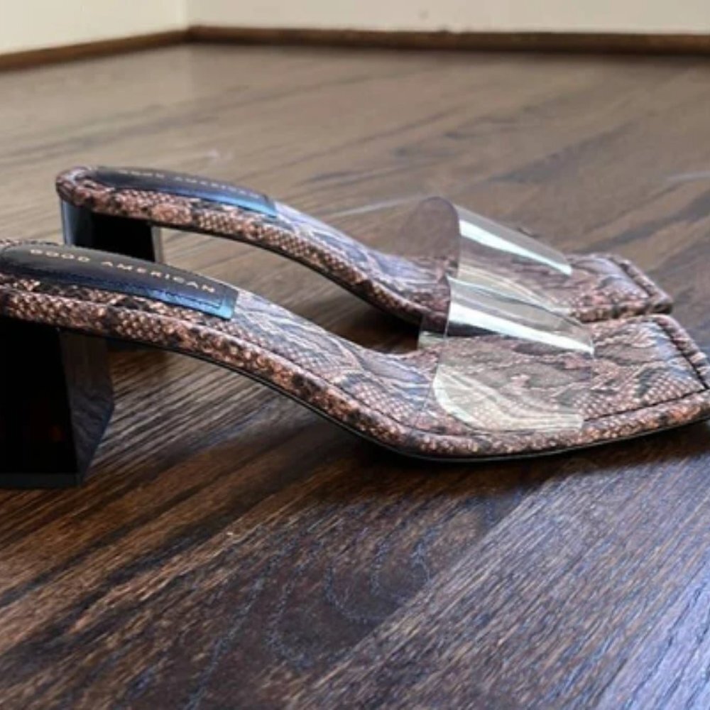 GOOD AMERICAN Block Heel Slide Sandal In Desert Snake NEW NIB 10 - Picture 7 of 9
